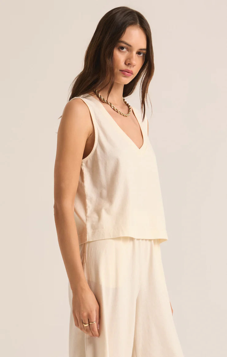 Sloane V Neck Top - Sea Salt